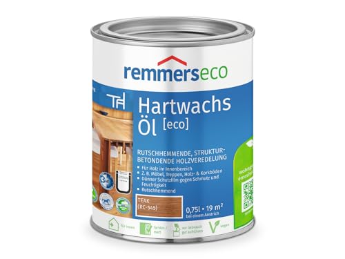 Remmers Hartwachs-Öl [eco] teak, 0,75 Liter, Hartwachsöl für innen, natürliche Basis, Beize, Öl und Versiegelung in einem, nachhaltig, vegan von Remmers