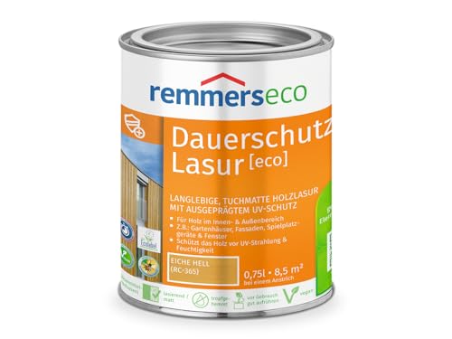 Remmers Dauerschutz-Lasur [eco] eiche hell, 0,75 Liter, Langlebig, ausgeprägter UV-Schutz, für innen und außen, Schutz vor UV-Strahlung & Feuchtigkeit von Remmers