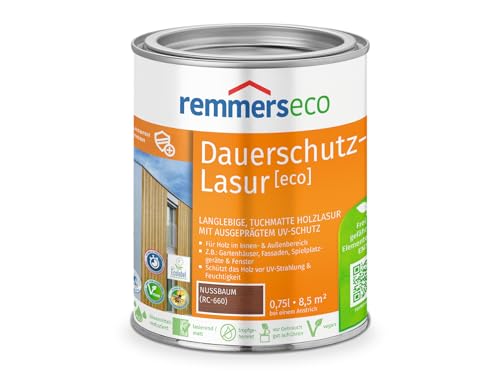 Remmers Dauerschutz-Lasur [eco] nussbaum, 0,75 Liter, Langlebig, ausgeprägter UV-Schutz, für innen und außen, Schutz vor UV-Strahlung & Feuchtigkeit von Remmers