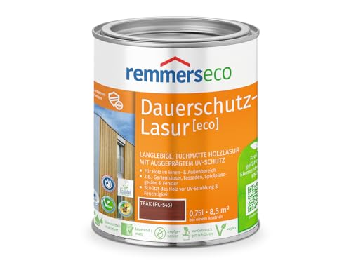 Remmers Dauerschutz-Lasur [eco] teak, 0,75 Liter, Langlebig, ausgeprägter UV-Schutz, für innen und außen, Schutz vor UV-Strahlung & Feuchtigkeit von Remmers