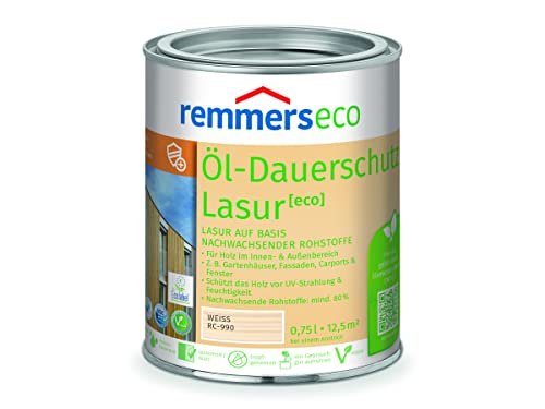 Remmers Dauerschutz-Lasur [eco] weiß, 0,75 Liter, Langlebig, ausgeprägter UV-Schutz, für innen und außen, Schutz vor UV-Strahlung & Feuchtigkeit von Remmers
