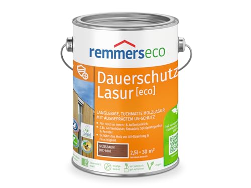 Remmers Dauerschutz-Lasur [eco] nussbaum, 2,5 Liter, Langlebig, ausgeprägter UV-Schutz, für innen und außen, Schutz vor UV-Strahlung & Feuchtigkeit von Remmers