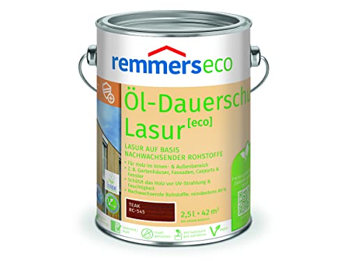 Remmers Öl-Dauerschutz-Lasur [eco] teak, 2,5 Liter, wasserbasierte Öko Holzlasur für innen und außen, ökologisch, nachhaltig, vegan, bienenverträglich, Wetter- und UV-beständig von Remmers