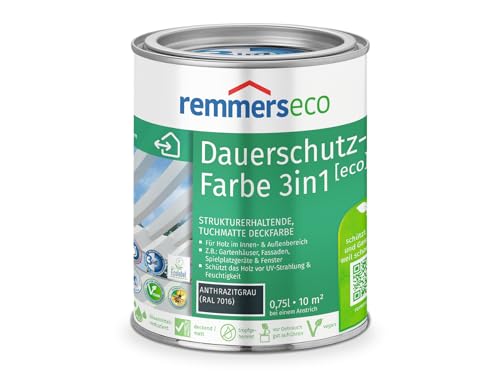 Remmers Dauerschutz-Farbe 3in1 [eco] anthrazitgrau (RAL 7016), 0,75 Liter,für innen und außen, 3in1: Isoliergrund, Zwischen- und Schlussbeschichtung von Remmers