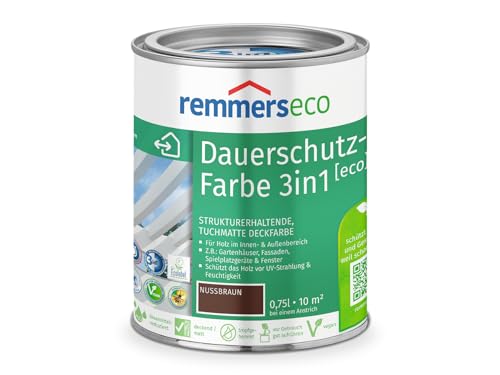 Remmers Dauerschutz-Farbe 3in1 [eco] nussbraun, 0,75 Liter,für innen und außen, 3in1: Isoliergrund, Zwischen- und Schlussbeschichtung von Remmers