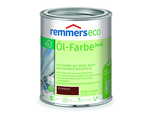 Remmers Öl-Farbe [eco] rotbraun, 0,75 Liter, Öko Farbe für Holz innen und außen, mit 3fach Schutz, nachhaltig, umweltfreundlich von Remmers