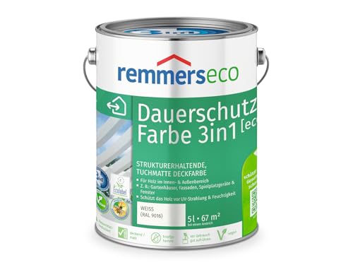 Remmers Dauerschutz-Farbe 3in1 [eco] weiß (RAL 9016), 5 Liter,für innen und außen, 3in1: Isoliergrund, Zwischen- und Schlussbeschichtung von Remmers