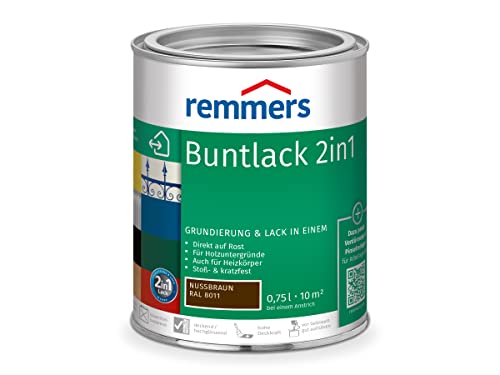Remmers Buntlack 2in1 nussbraun (RAL 8011), 0,75 Liter, Buntlack für Holz, Eisen, Stahl, inkl. Grundierung und Rostschutz, innen und außen von Remmers