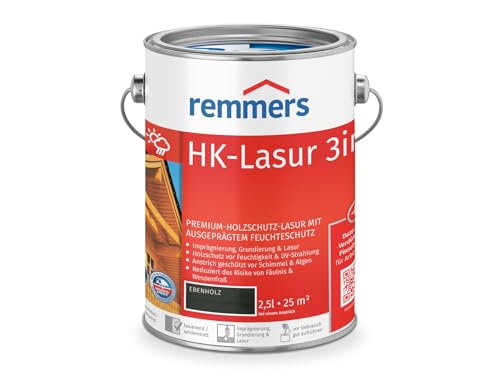 Remmers HK-Lasur 3in1 ebenholz, 2,5 Liter, Holzlasur aussen, 3facher Holzschutz mit Imprägnierung + Grundierung + Lasur, Feuchtigkeit- und UV-Schutz von Remmers