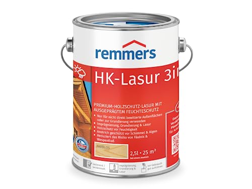 Remmers HK-Lasur 3in1 farblos, 2,5 Liter, Holzlasur aussen, 3facher Holzschutz mit Imprägnierung + Grundierung + Lasur, Feuchtigkeit- und UV-Schutz von Remmers