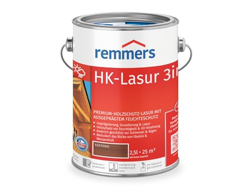 Remmers HK-Lasur 3in1 kastanie, 2,5 Liter, Holzlasur aussen, 3facher Holzschutz mit Imprägnierung + Grundierung + Lasur, Feuchtigkeit- und UV-Schutz von Remmers