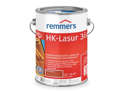 Remmers HK-Lasur 3in1 mahagoni, 2,5 Liter, Holzlasur aussen, 3facher Holzschutz mit Imprägnierung + Grundierung + Lasur, Feuchtigkeit- und UV-Schutz von Remmers