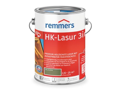 Remmers HK-Lasur 3in1 salzgrün, 2,5 Liter, Holzlasur aussen, 3facher Holzschutz mit Imprägnierung + Grundierung + Lasur, Feuchtigkeit- und UV-Schutz von Remmers