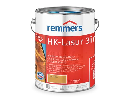 Remmers HK-Lasur 3in1 eiche hell, 5 Liter, Holzlasur aussen, 3facher Holzschutz mit Imprägnierung + Grundierung + Lasur, Feuchtigkeit- und UV-Schutz von Remmers