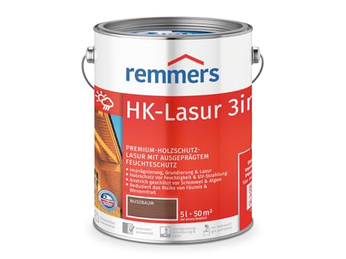 Remmers HK-Lasur 3in1 nussbaum, 5 Liter, Holzlasur aussen, 3facher Holzschutz mit Imprägnierung + Grundierung + Lasur, Feuchtigkeit- und UV-Schutz von Remmers