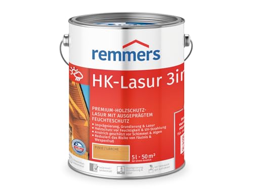 Remmers HK-Lasur 3in1 pinie/lärche, 5 Liter, Holzlasur aussen, 3facher Holzschutz mit Imprägnierung + Grundierung + Lasur, Feuchtigkeit- und UV-Schutz von Remmers