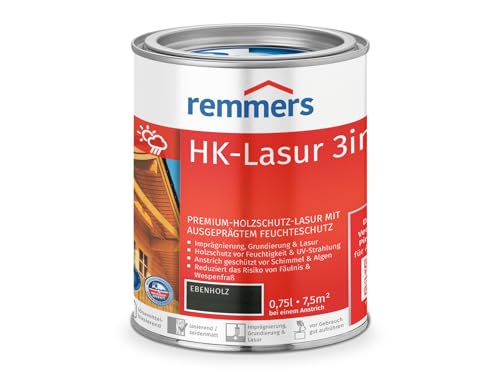 Remmers HK-Lasur 3in1 ebenholz, 0,75 Liter, Holzlasur aussen, 3facher Holzschutz mit Imprägnierung + Grundierung + Lasur, Feuchtigkeit- und UV-Schutz von Remmers