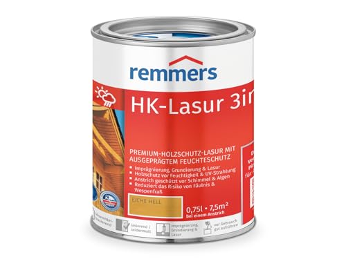 Remmers HK-Lasur 3in1 eiche hell, 0,75 Liter, Holzlasur aussen, 3facher Holzschutz mit Imprägnierung + Grundierung + Lasur, Feuchtigkeit- und UV-Schutz von Remmers