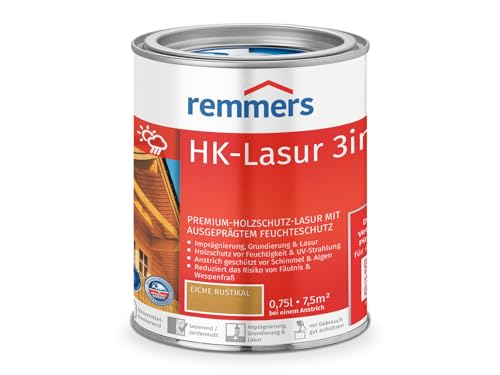 Remmers HK-Lasur 3in1 eiche rustikal, 0,75 Liter, Holzlasur aussen, 3facher Holzschutz mit Imprägnierung + Grundierung + Lasur, Feuchtigkeit- und UV-Schutz von Remmers