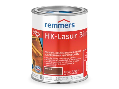 Remmers HK-Lasur 3in1 kastanie, 0,75 Liter, Holzlasur aussen, 3facher Holzschutz mit Imprägnierung + Grundierung + Lasur, Feuchtigkeit- und UV-Schutz von Remmers