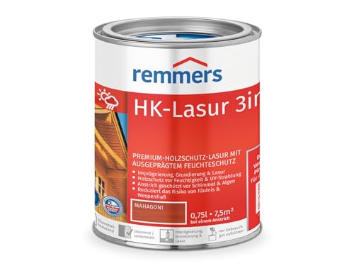 Remmers HK-Lasur 3in1 mahagoni, 0,75 Liter, Holzlasur aussen, 3facher Holzschutz mit Imprägnierung + Grundierung + Lasur, Feuchtigkeit- und UV-Schutz von Remmers