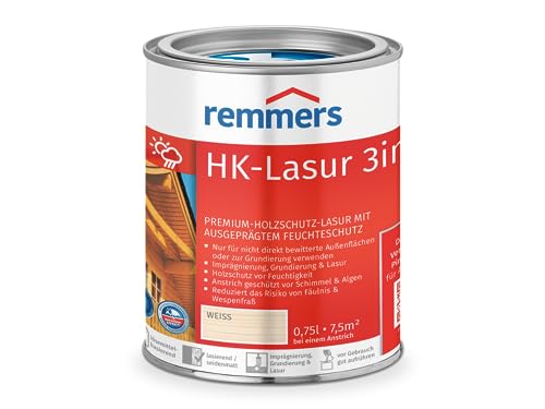 Remmers HK-Lasur 3in1 weiß, 0,75 Liter, Holzlasur aussen, 3facher Holzschutz mit Imprägnierung + Grundierung + Lasur, Feuchtigkeit- und UV-Schutz von Remmers