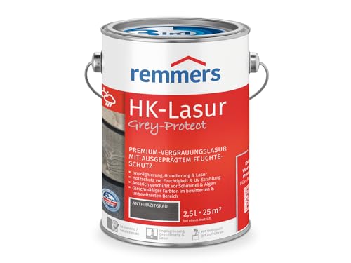 Remmers HK-Lasur 3in1 Grey-Protect anthrazitgrau, 2,5 Liter, Holzlasur für Vergrauung außen, 3 Holzschutz Produkte in einem, Feuchtigkeit- und UV-Schutz von Remmers