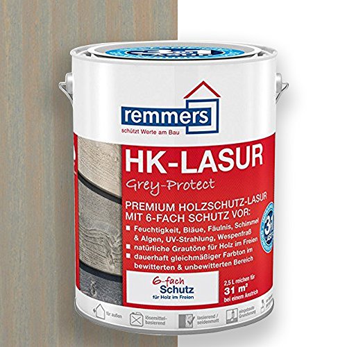 Remmers HK-Lasur 3in1 Grey-Protect silbergrau, 2,5 Liter, Holzlasur für Vergrauung außen, 3 Holzschutz Produkte in einem, Feuchtigkeit- und UV-Schutz von Remmers