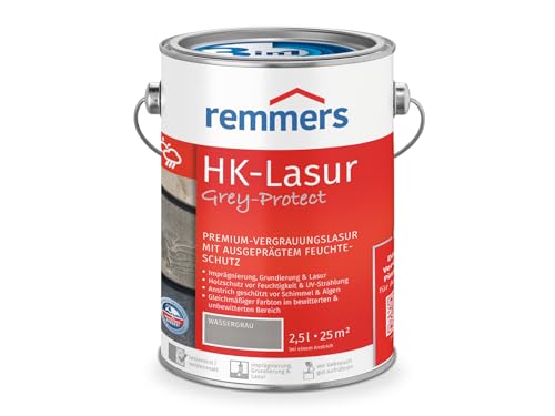 Remmers HK-Lasur 3in1 Grey-Protect wassergrau, 2,5 Liter, Holzlasur für Vergrauung außen, 3 Holzschutz Produkte in einem, Feuchtigkeit- und UV-Schutz von Remmers