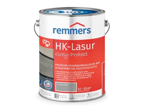 Remmers HK-Lasur 3in1 Grey-Protect platingrau, 5 Liter, Holzlasur für Vergrauung außen, 3 Holzschutz Produkte in einem, Feuchtigkeit- und UV-Schutz von Remmers