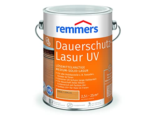 Remmers Dauerschutz-Lasur UV pinie/lärche, 2,5 Liter, Holz UV-Schutz für außen, auch für helle Farbtöne und farblos UV+, blockfest, wetterbeständig von Remmers
