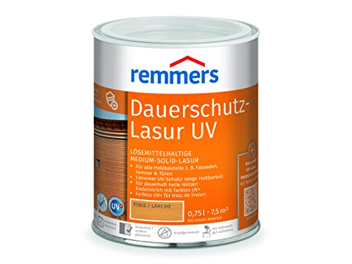 Remmers Dauerschutz-Lasur UV pinie/lärche, 0,75 Liter, Holz UV-Schutz für außen, auch für helle Farbtöne und farblos UV+, blockfest, wetterbeständig von Remmers