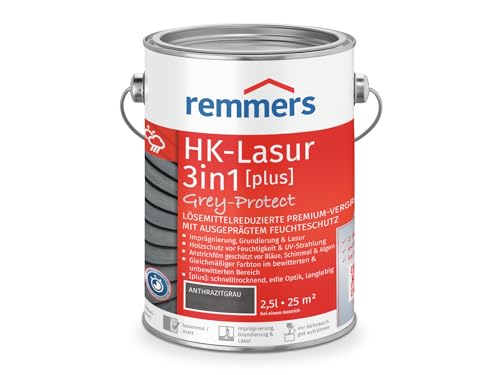 Remmers HK-Lasur 3in1 Grey Protect [plus] anthrazitgrau, matt, 2,5 Liter, Lösemittelreduzierte Premium-Vergrauungslasur für außen, 3in1, schnelltrocknend, langlebig von Remmers