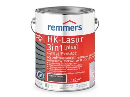 Remmers HK-Lasur 3in1 Grey Protect [plus] anthrazitgrau, matt, 5 Liter, Holzlasur, Premium Holzlasur außen, natürliche Grautöne, 3in1 Holzschutz von Remmers