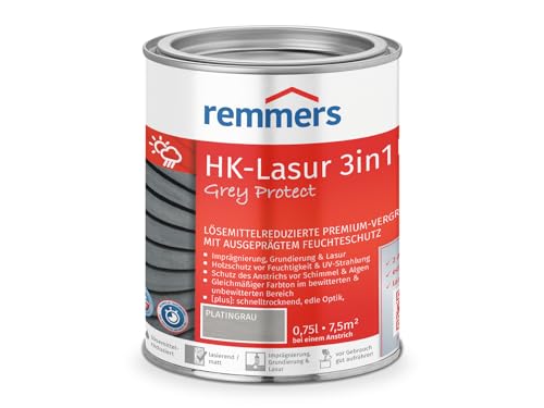 Remmers HK-Lasur 3in1 Grey Protect [plus] platingrau, matt, 0,75 Liter, Holzlasur, Premium Holzlasur außen, natürliche Grautöne, 3in1 Holzschutz von Remmers
