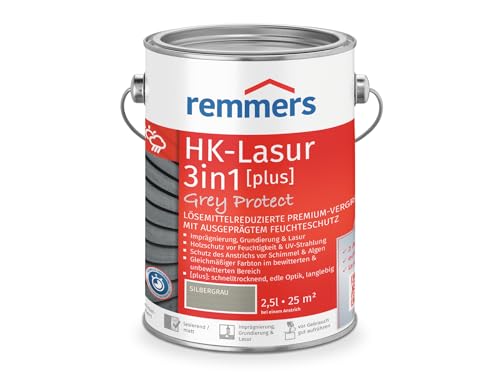 Remmers HK-Lasur 3in1 Grey Protect [plus] silbergrau, matt, 2,5 Liter, Lösemittelreduzierte Premium-Vergrauungslasur für außen, 3in1, schnelltrocknend, langlebig von Remmers