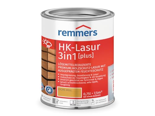Remmers HK-Lasur 3in1 [plus] eiche hell, matt, 0,75 Liter, Holzlasur, Premium Holzlasur außen, 3fach Holzschutz mit Imprägnierung + Grundierung + Lasur von Remmers