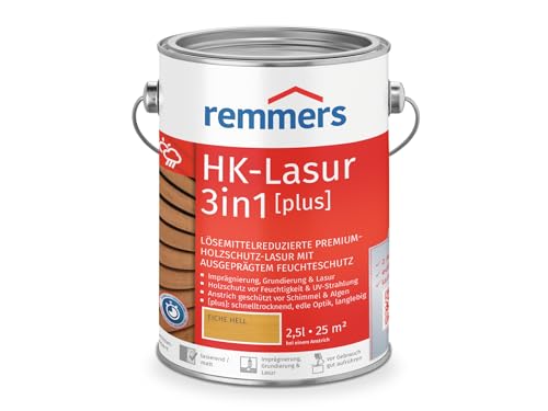 Remmers HK-Lasur 3in1 [plus] eiche hell, matt, 2,5 Liter, Holzlasur, Premium Holzlasur außen, 3fach Holzschutz mit Imprägnierung + Grundierung + Lasur von Remmers