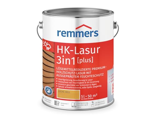 Remmers HK-Lasur 3in1 [plus] eiche hell, matt, 5 Liter, Holzlasur, Premium Holzlasur außen, 3fach Holzschutz mit Imprägnierung + Grundierung + Lasur von Remmers