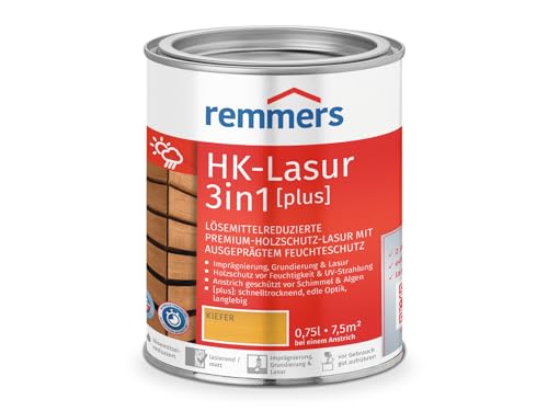 Remmers HK-Lasur 3in1 [plus] kiefer, matt, 0,75 Liter, Holzlasur, Premium Holzlasur außen, 3fach Holzschutz mit Imprägnierung + Grundierung + Lasur von Remmers