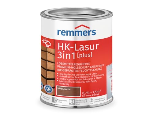 Remmers HK-Lasur 3in1 [plus] nussbaum, matt, 0,75 Liter, Holzlasur, Premium Holzlasur außen, 3fach Holzschutz mit Imprägnierung + Grundierung + Lasur von Remmers