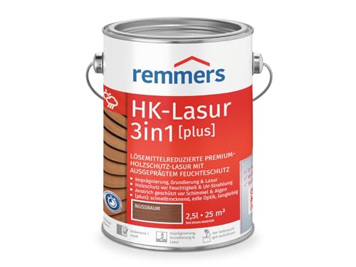 Remmers HK-Lasur 3in1 [plus] nussbaum, matt, 2,5 Liter, Holzlasur, Premium Holzlasur außen, 3fach Holzschutz mit Imprägnierung + Grundierung + Lasur von Remmers