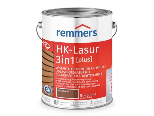 Remmers HK-Lasur 3in1 [plus] nussbaum, matt, 5 Liter, Holzlasur, Premium Holzlasur außen, 3fach Holzschutz mit Imprägnierung + Grundierung + Lasur von Remmers