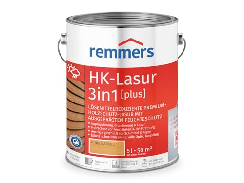 Remmers HK-Lasur 3in1 [plus] pinie/lärche, matt, 5 Liter, Holzlasur, Premium Holzlasur außen, 3fach Holzschutz mit Imprägnierung + Grundierung + Lasur von Remmers