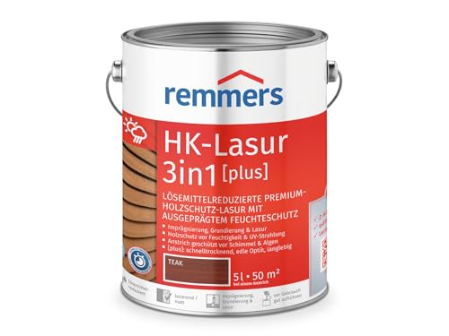 Remmers HK-Lasur 3in1 [plus] teak, matt, 5 Liter, Holzlasur, Premium Holzlasur außen, 3fach Holzschutz mit Imprägnierung + Grundierung + Lasur von Remmers