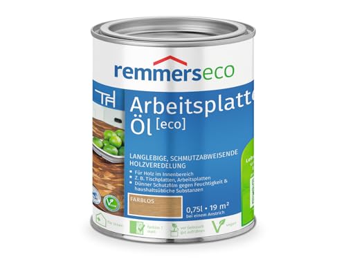 Remmers Arbeitsplatten-Öl [eco] farblos, 0,75 Liter, Arbeitsplattenöl für wasserbelastete Küchenutensilien, Arbeitsplatten, Tische und Möbel von Remmers