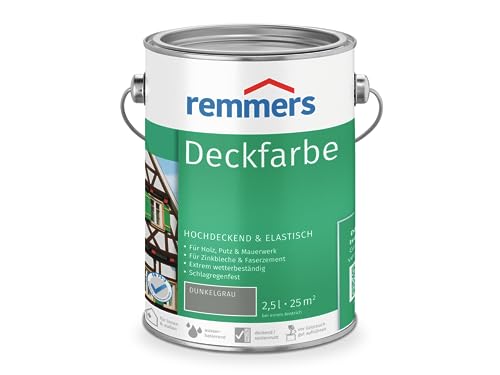 Remmers Deckfarbe dunkelgrau, 2,5 Liter, Deckfarbe für innen und außen, Wetterschutzfarbe viele Untergründe, hochdeckend, wetterfest von Remmers