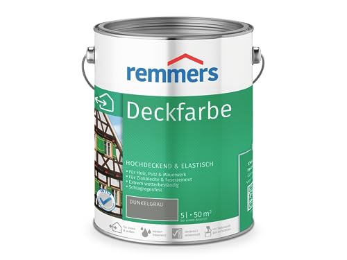 Remmers Deckfarbe dunkelgrau, 5 Liter, Deckfarbe für innen und außen, Wetterschutzfarbe viele Untergründe, hochdeckend, wetterfest von Remmers