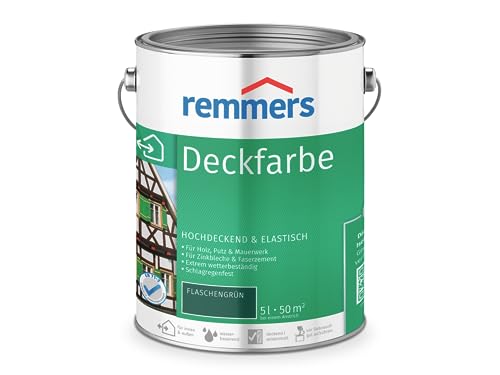 Remmers Deckfarbe flaschengrün, 5 Liter, Deckfarbe für innen und außen, Wetterschutzfarbe viele Untergründe, hochdeckend, wetterfest von Remmers