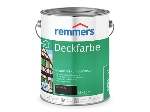 Remmers Deckfarbe schwarz, 5 Liter, Deckfarbe für innen und außen, Wetterschutzfarbe viele Untergründe, hochdeckend, wetterfest von Remmers